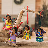 Ceramic ornaments, 'Angels' (set of 4) - Unique Central American Ceramic Ornaments (Set of 4)