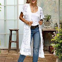 Embroidered vest, 'Romantic Heaven' - Cotton Embroidered Sheer Vest with Floral and Leafy Motifs