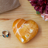 Onyx home accent, 'You Own my Heart' - Hand-Carved Brown Onyx Home Accent with Heart Design