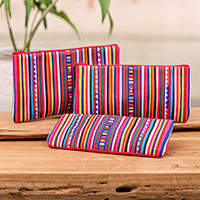 Striped cosmetic bags, 'Red Lisu' (set of 3) - Hill Tribe-Inspired 3-Piece Striped Red Cosmetic Bag Set