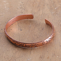Copper cuff bracelet, 'Sacred Script' - Copper Cuff Bracelet with Devanagari Script Motif from India