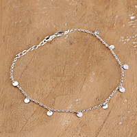 Sterling silver charm anklet, 'Shimmering Discs' - Sterling Silver Anklet with Disc Charms from India